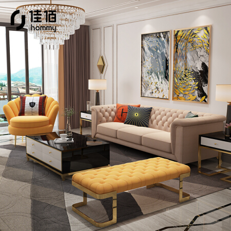 佳佰 沙发客厅美式轻奢布沙发高端美式沙发后现代布艺沙发单双三人位沙发  升级进口恒温海绵+老虎椅
