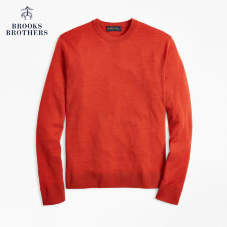 Brooks Brothers/布克兄弟男士美利奴羊毛圆领毛衣针织衫休闲保暖 B825-橘色 XS