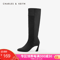 CHARLES＆KEITH女鞋CK1-90920071拼接鞋面女士高跟长靴 Black黑色 35