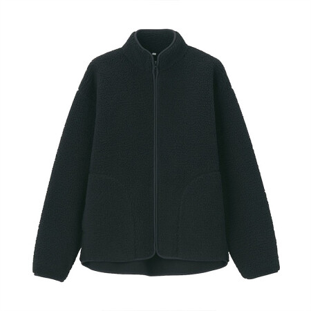  無印良品 無印良品 MUJI女式 弹力 长毛抓绒 夹克 BBJ07A0A 短款外套 黑色 XS-S