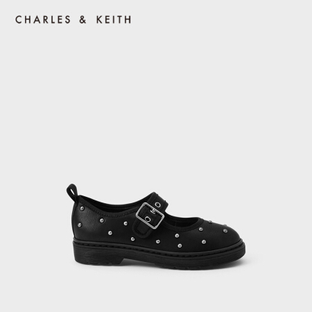 CHARLES＆KEITH2021春新品CK9-70900026-A金属铆钉饰儿童玛丽珍鞋 Black黑色 34