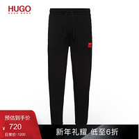 HUGO BOSS雨果博斯男2020秋季徽标标签法国棉质毛圈布休闲裤 001-黑色 L
