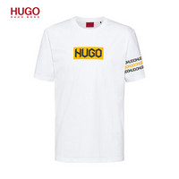 HUGO BOSS雨果博斯男士2021春夏新款休闲胎印徽标棉质平纹面料T恤 100-白色 M