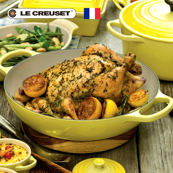 法国le creuset 酷彩珐琅铸铁锅30cm海鲜锅平底蒸鱼虾双耳炖锅(青羽色