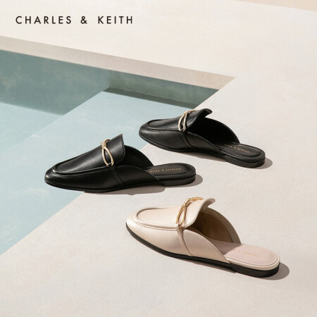 CHARLES＆KEITH2021春季CK1-70380819女士金属扣饰平跟穆勒鞋 粉白色Chalk 38