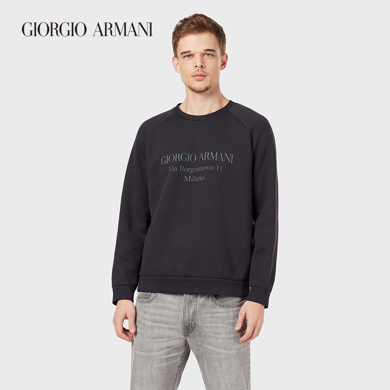 乔治·阿玛尼 GIORGIO ARMANI/阿玛尼男士经典复刻系列棉质撞色印花卫衣