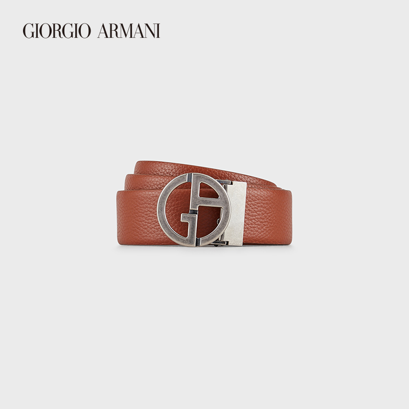 乔治·阿玛尼 GIORGIO ARMANI/阿玛尼男士新商务系列GA logo人字纹皮革腰带