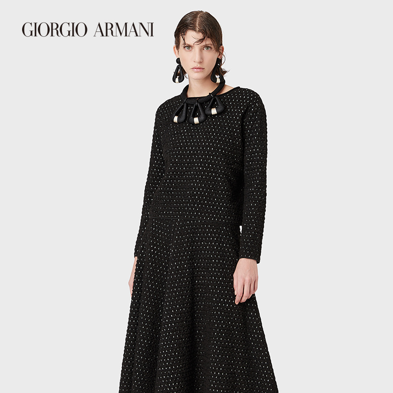 GIORGIO ARMANI/阿玛尼秋冬女士新商务系列提花图案绵羊毛毛衣