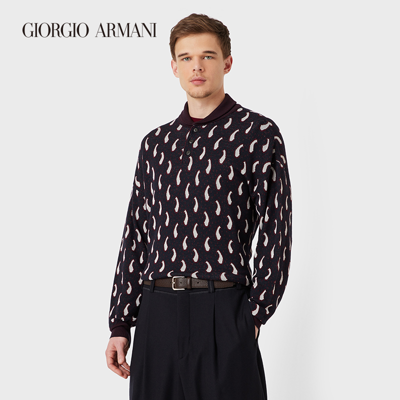 乔治·阿玛尼 GIORGIO ARMANI/阿玛尼男士新商务系列水滴图案羊毛双领针织衫