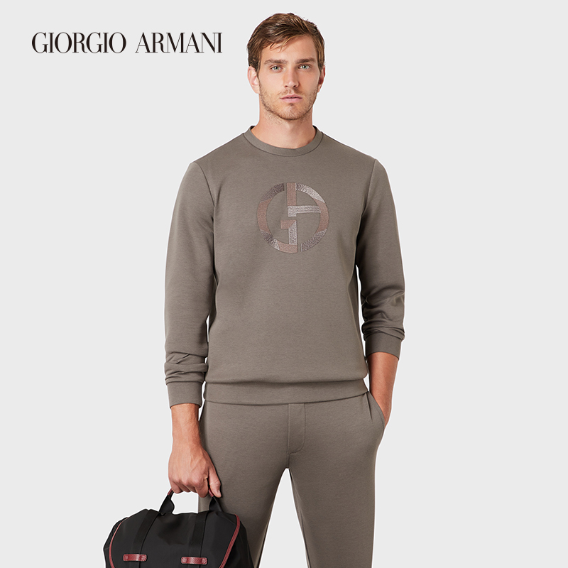 乔治·阿玛尼 GIORGIO ARMANI/阿玛尼秋冬男士仿真印花和手工刺绣的卫衣