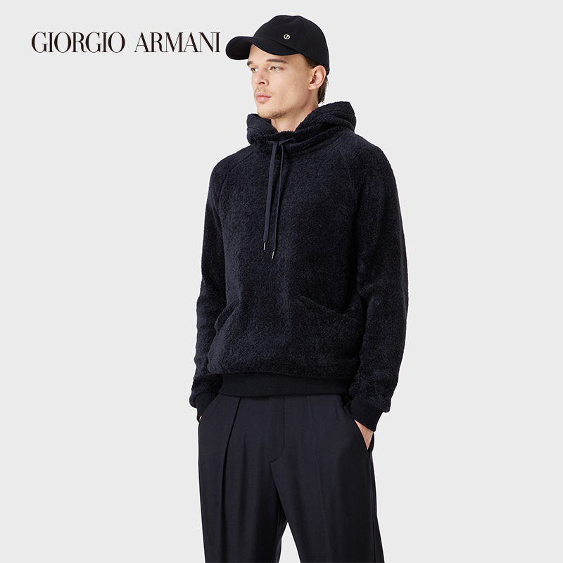 乔治·阿玛尼 GIORGIO ARMANI/阿玛尼秋冬男士经典复刻系列柔软羊羔绒连帽卫衣