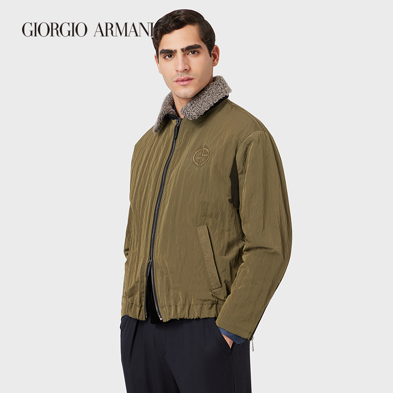 GIORGIO ARMANI/阿玛尼秋冬男士经典复刻系列羊皮领飞行员棉服