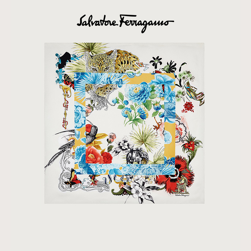 Salvatore Ferragamo/菲拉格慕  女拼接画印花桑蚕丝围巾 736258