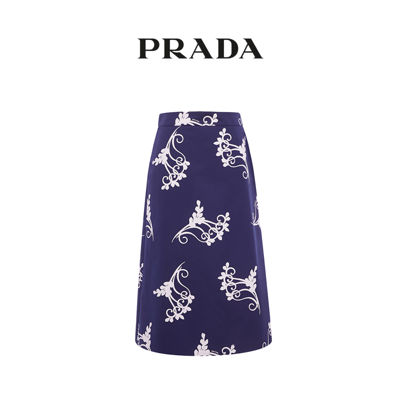 Prada/普拉达深蓝色时尚纹样女士半身裙