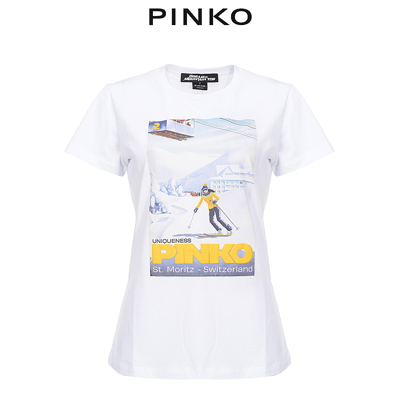 PINKO秋冬雪山印花棉质T恤上衣1Q1007Y5BD