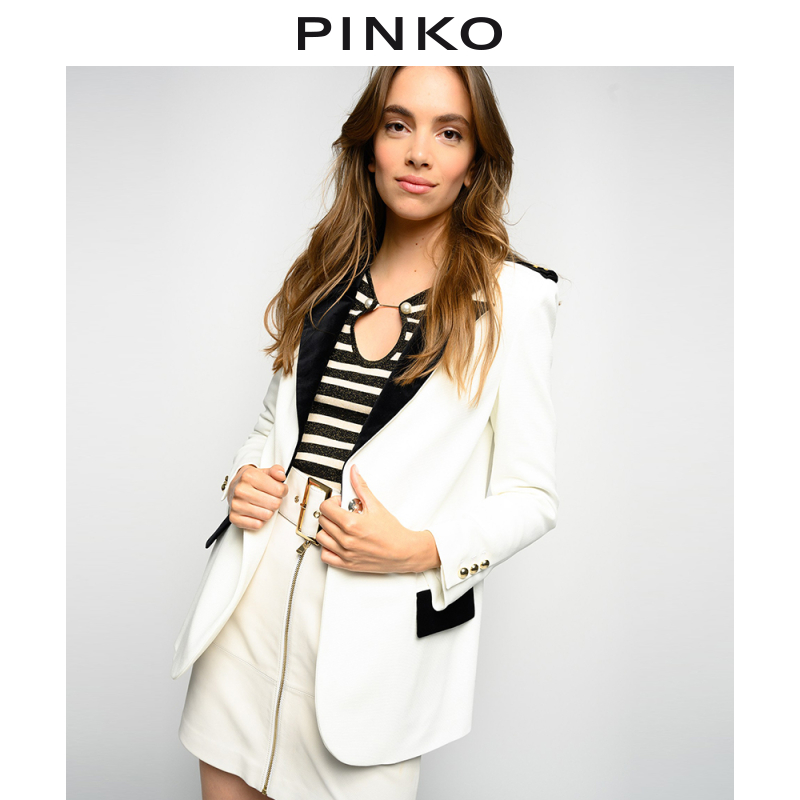 PINKO2020秋冬女装海军式棱纹针织拼色领西装1G15CP8142
