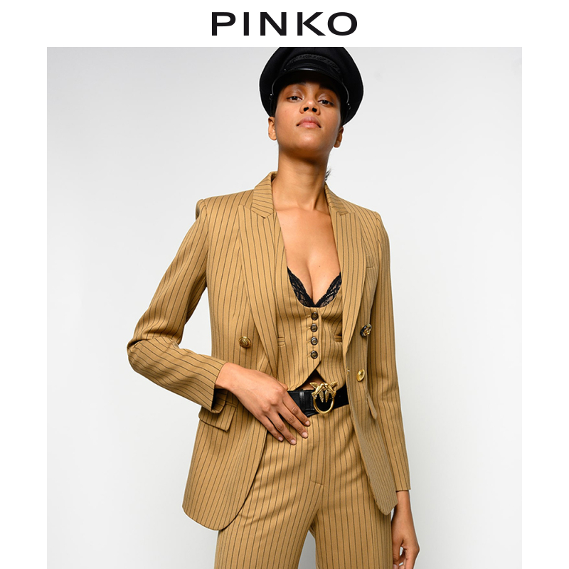 PINKO2020秋冬女装条纹双排扣休闲西装1B14R88224女士