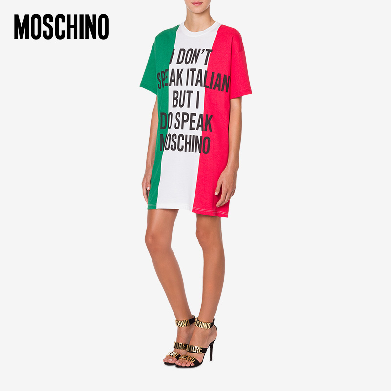 MOSCHINO/莫斯奇诺 21春夏 女士 意大利标语印花运动连衣裙