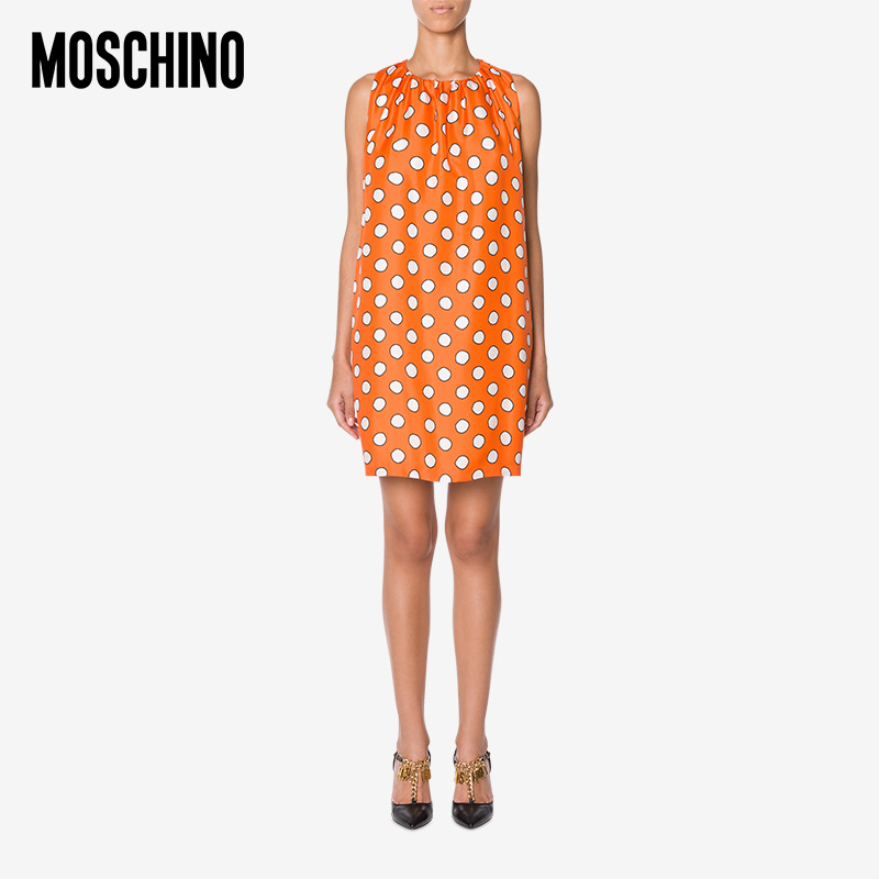 MOSCHINO/莫斯奇诺  21春夏 女士 拼布波尔卡圆点真丝斜纹连衣裙