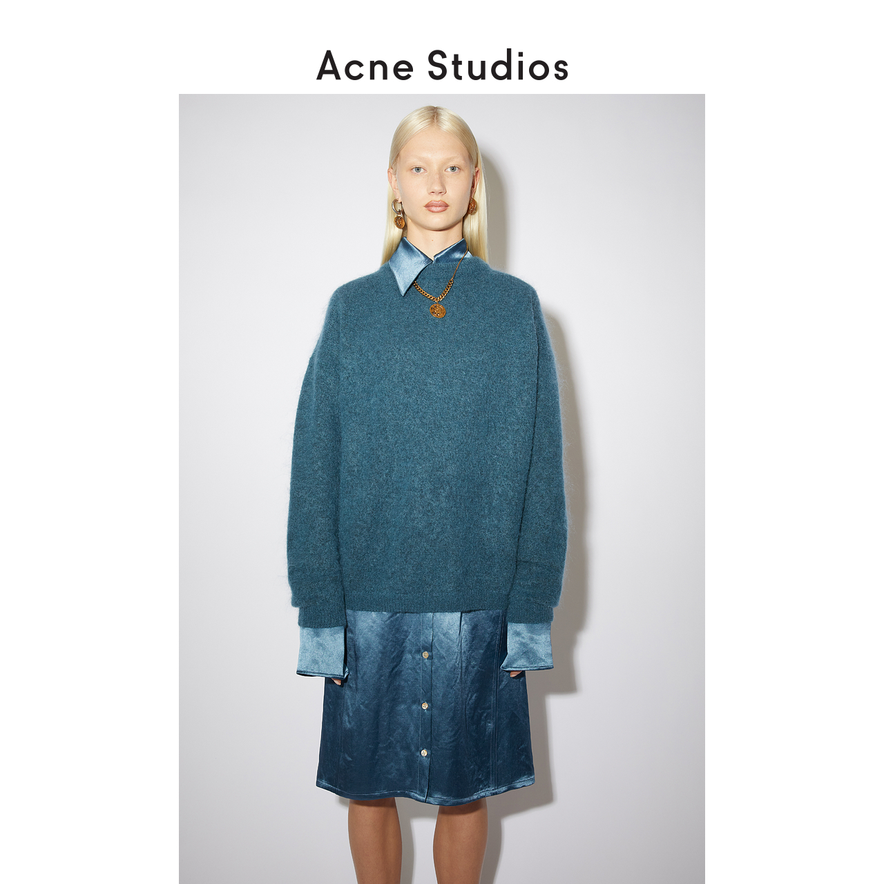 Acne Studios 2020秋冬新款蓝绿色宽松休闲圆领毛衣 A60195-AAJ