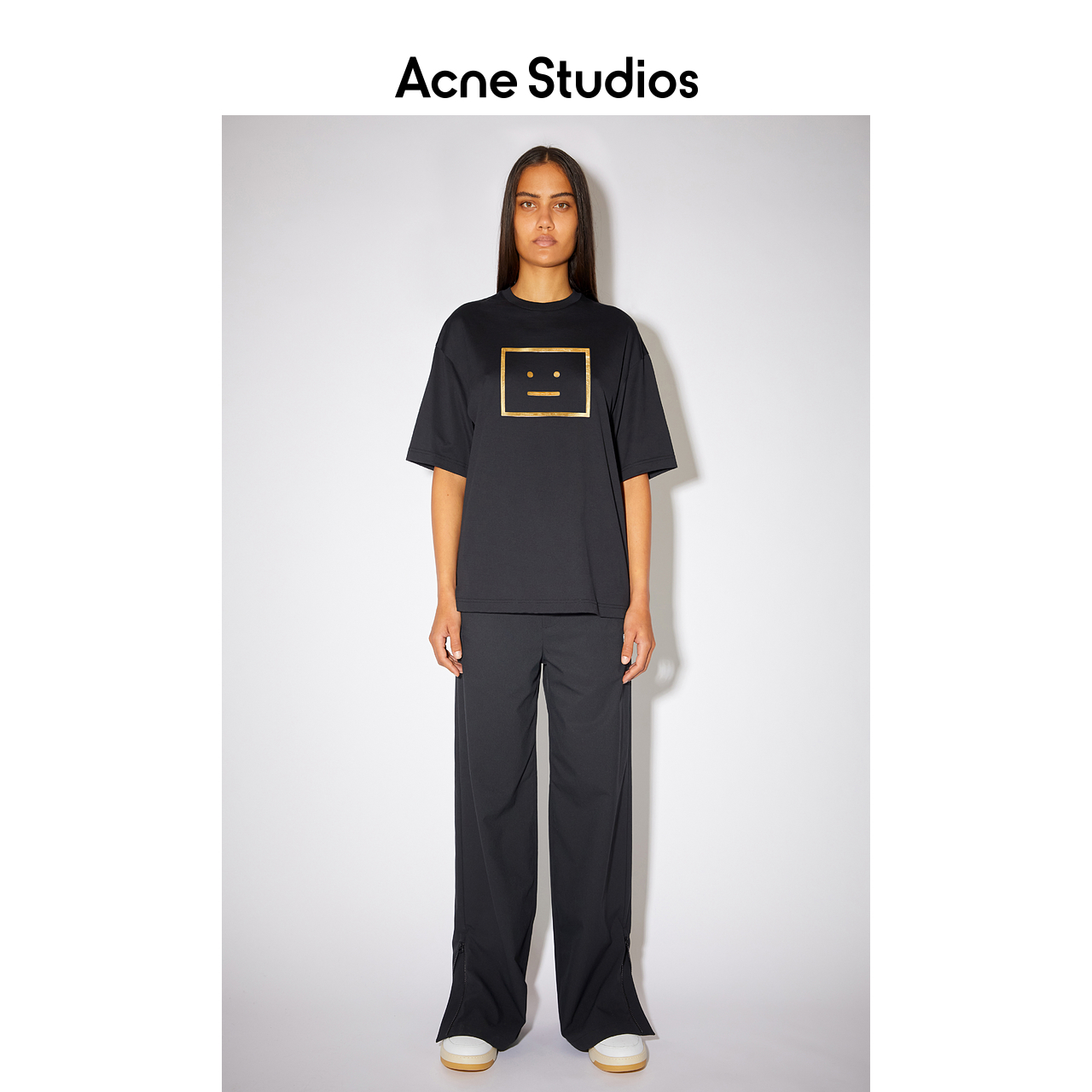 Acne Studios 2021早春新款纯棉笑脸印花短袖黑色T恤 CL0092-900