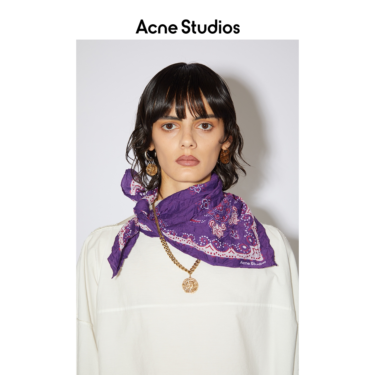 Acne Studios 2021春季新款设计感紫色涡纹丝巾小方巾 CA0121-CNI
