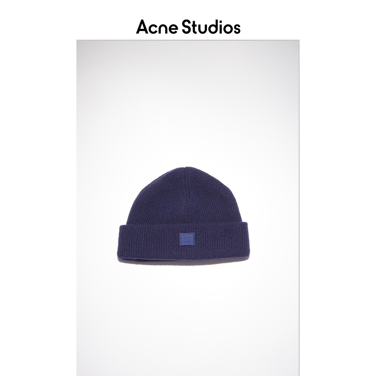 Acne Studios 2021早春新款海军蓝羊毛针织笑脸毛线帽 C40134-BG3