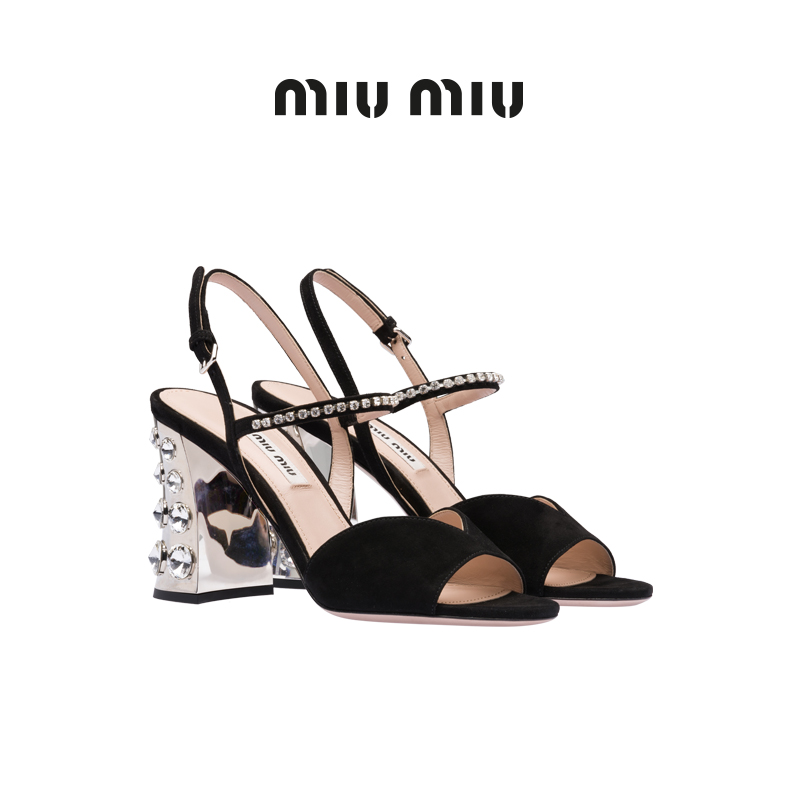 Miu Miu/缪缪黑色麂皮凉鞋