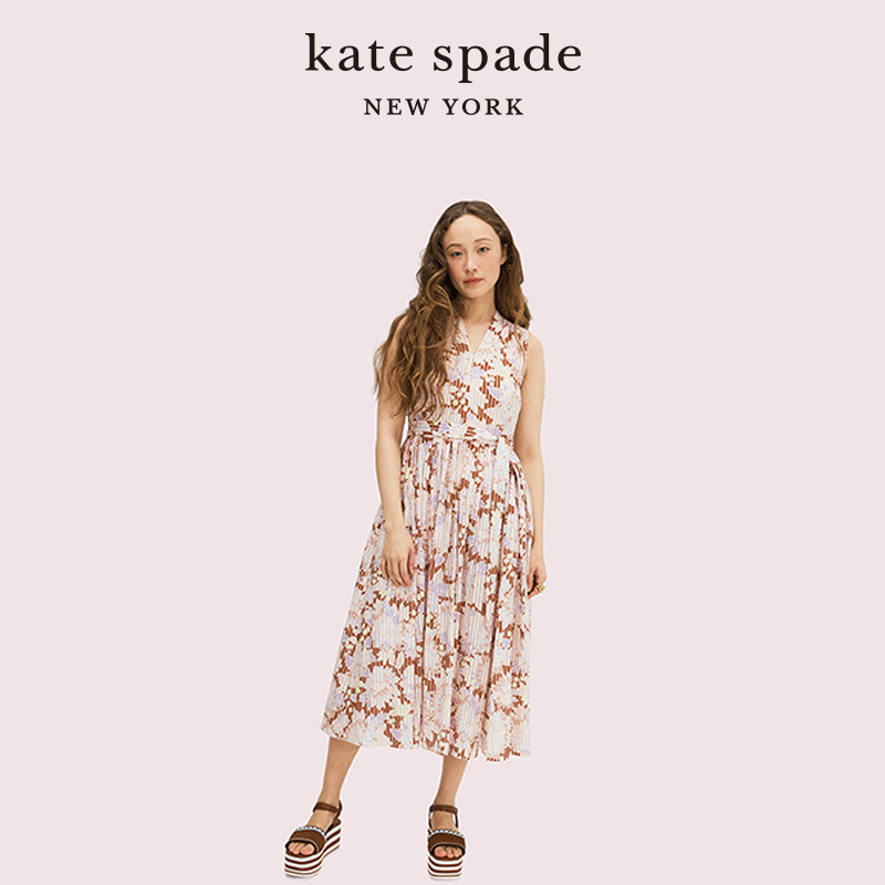 kate spade ks 印花图案烧花连衣裙女士喇叭式廓形长裙