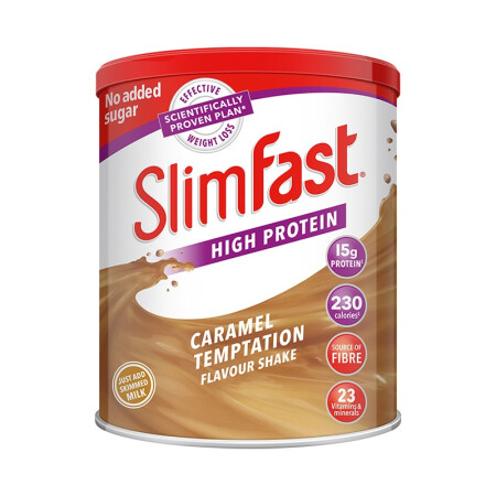 英国进口SlimFast代餐奶昔膳食纤维低卡高蛋白代餐粉饱腹焦糖味奶昔粉438g/罐