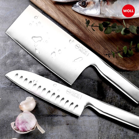德国WOLL不锈钢刀具套装全套厨师专用菜刀家用厨房刀具 EDGE系列中片刀+多用气孔刀