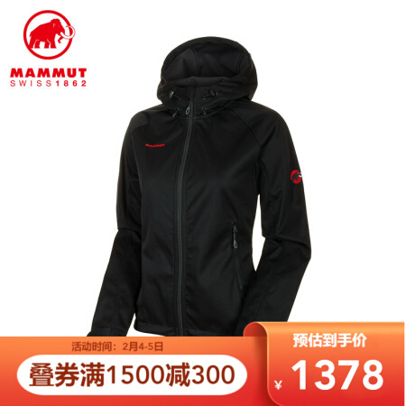 MAMMUT/猛犸象 Clion Advanced 软壳衣女户外防泼水衣透气运动连帽软壳夹克外套 黑色 XL