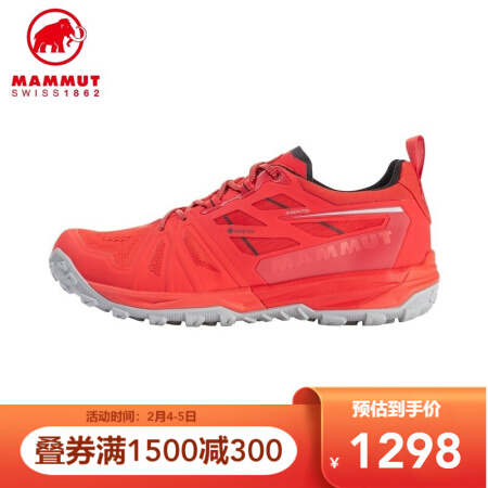 MAMMUT猛犸象Saentis男士GTX轻量透气防水低帮越野跑鞋 辣椒红色拼接 43.5