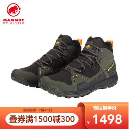 MAMMUT猛犸象Saentis男士中帮徒步鞋软壳鞋面运动鞋 深蜥绿色-明黄色 40.5