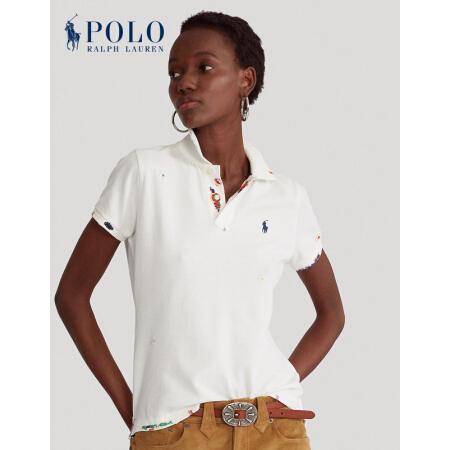 Ralph Lauren/拉夫劳伦女装 经典款紧身版型珠饰Polo衫21758 100-白色 XL