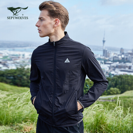 七匹狼防晒衣 男士春夏秋季轻薄皮肤衣立领夹克防风外套长袖户外青年男装  101(藏青)  175A