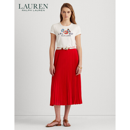 Lauren/拉夫劳伦女装 2021年春季褶裥雪纺绸半身裙60468 600-红色 2