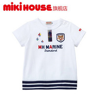 MIKIHOUSE童装男女童短袖儿童T恤日本制普奇熊水手刺绣T恤12-5201-450 白色 100