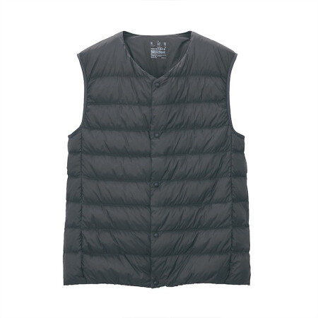 无印良品 無印良品 MUJI 男式 轻量 便携 无领背心 深灰色 XL