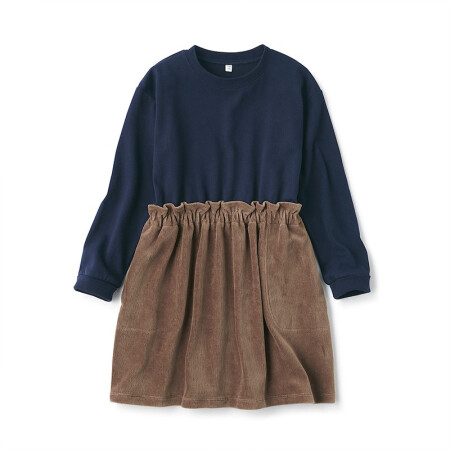 無印良品 MUJI 無印良品  孩童 活动自如 灯芯绒 拼接 连衣裙 藏青色 130