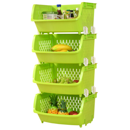 百露加厚厨房收纳架置物架塑料整理架收纳蔬菜架 绿色四层