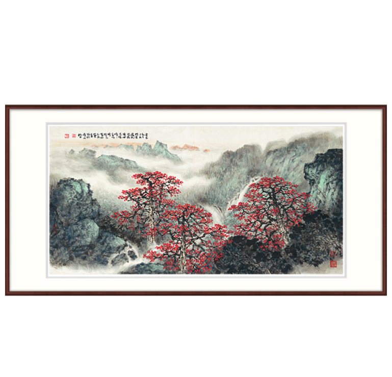 挂画国画 办公室沙发背景墙装饰画 山水画 黄树文《红树青山》