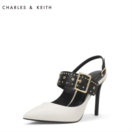 CHARLES&KEITH女鞋CK1-60280165金属铆钉袢带饰女士尖头高跟鞋 粉白色 36