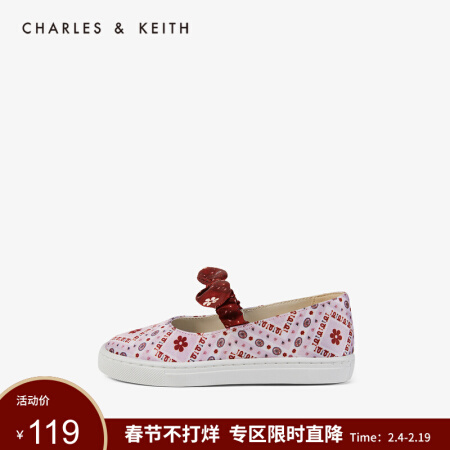 CHARLES＆KEITH2021春季CK9-71700088蝴蝶结装饰儿童休闲鞋 粉色PINK 23