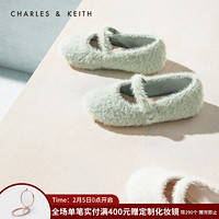 CHARLES＆KEITH2021春季CK9-70900010毛绒一字带儿童平底单鞋 Sage Green灰绿色 32