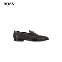 HUGO BOSS雨果博斯皮鞋男2020款春夏意大利制造粒面皮革可折叠鞋跟皮鞋 001-黑色 6.5