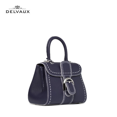 DELVAUX奢侈品包包女包单肩斜挎手提包迷你外缝线Brillant 21春夏The ocean系列 靛蓝色-白色