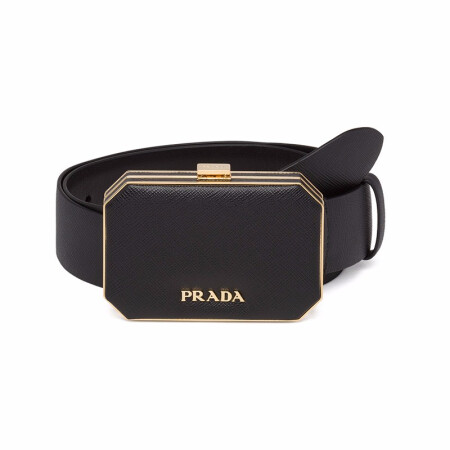 PRADA 普拉达 女士黑色Saffiano 皮革箱盒腰带 1CC491-2DL0-F0002 90