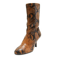 斯图尔特·韦茨曼 STUART WEITZMAN 鞋盒微瑕 女士棕色拼色织物高跟靴 SLAINE 80 CAMMEL PYTHON STR 35.5 NN