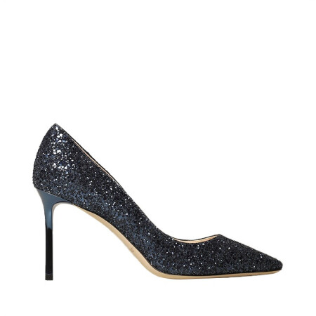 JIMMY CHOO 周仰杰 女士 ROMY 85 CGF系列 海军蓝色闪光织物高跟鞋